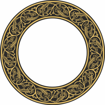 Vector golden round oriental ornament. Arabic patterned circle of Iran, Iraq, Turkey, Syria. Persian frame, border.のイラスト素材