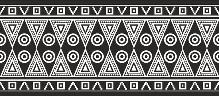 Vector monochrome seamless ornament of Native Americans, Aztecs. Endless border of the tribes of South and Central America.のイラスト素材