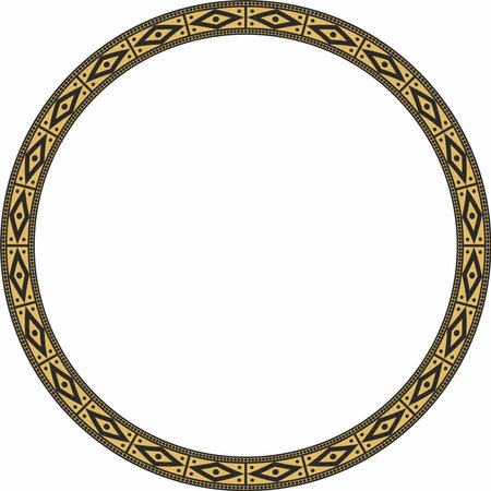 Vector round golden border ornament. Native American tribes framework, circle.のイラスト素材