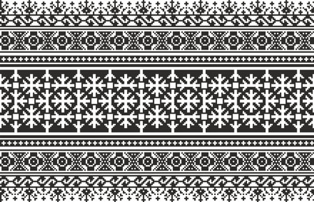 Vector monochrome seamless Ukrainian national ornament, embroidery. Endless ethnic floral border,...