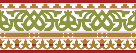 Vector colored seamless classical byzantine ornament. Endless border, Ancient Greece, Eastern Roman Empire frame. Decoration of the Russian Orthodox Church.のイラスト素材