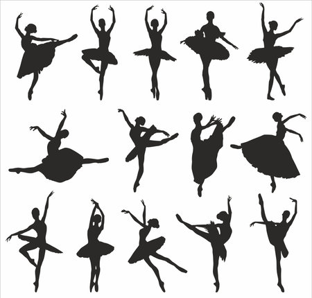 Vector silhouettes of ballerinas. Shadows of people, contours of dancing women.のイラスト素材