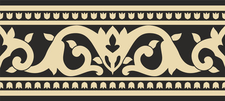 Vector gold and black seamless turkish ornament. Endless ottoman national border, frame.のイラスト素材