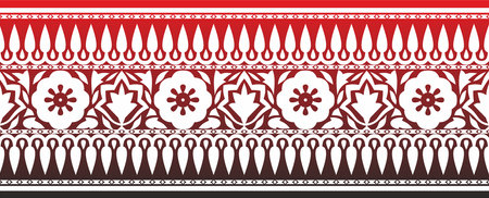 Vector seamless national Indian ornament. red with black endless border, frame.のイラスト素材