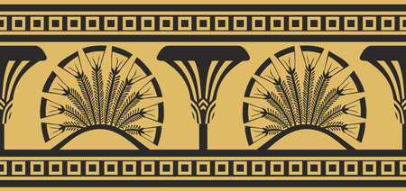 Vector gold seamless Egyptian ornament. Endless border, Ancient Egypt frame.のイラスト素材