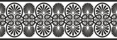 Vector black monochrome seamless ornament of ancient Greece. Classic Endless pattern frame border Roman Empire.のイラスト素材