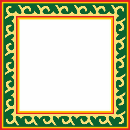 Vector colored square Kazakh national ornament. Ethnic pattern of the peoples of the Great Steppe, Mongols, Kyrgyz, Kalmyks, Buryats. square frame border.のイラスト素材