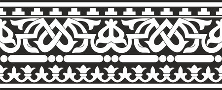 Vector monochrome seamless classic byzantine ornament. Endless border, Ancient Greece, Eastern Roman Empire frame. Decoration of the Russian Orthodox Church.のイラスト素材