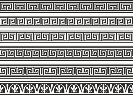 Set of vector monochrome seamless greek classic ornament. Pattern for a border and a frame. Ancient Greece and the Roman Empire. Endless black meander.のイラスト素材