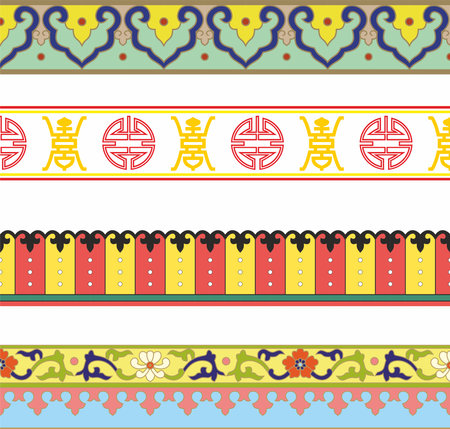 Vector set of Chinese national ornaments, borders. Asian seamless patternのイラスト素材