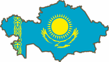 Vector map of Kazakhstan with the national flag inside. Territory of the country and the symbol of the republicのイラスト素材