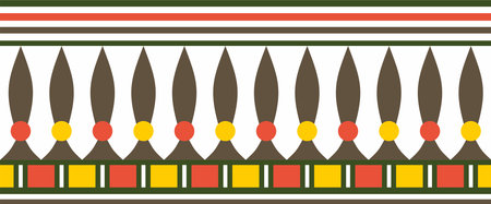 Vector colorful seamless Egyptian border. Endless ornament of Ancient Africa. Pattern of lotus flowers and sun.のイラスト素材
