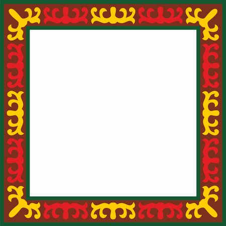 Vector colored square Kazakh national ornament. Ethnic pattern of the peoples of the Great Steppe, Mongols, Kyrgyz, Kalmyks, Buryats. square frame border.のイラスト素材