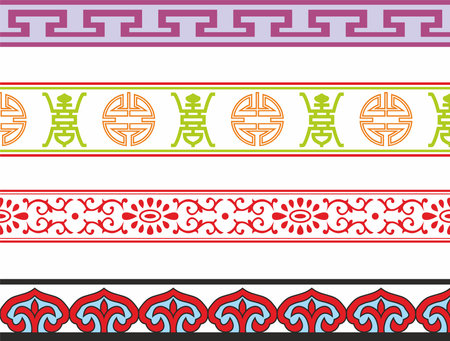 Vector set of seamless chinese borders. Endless oriental ornaments, China, Hong Kong, Taiwan, Korea, Japan.のイラスト素材