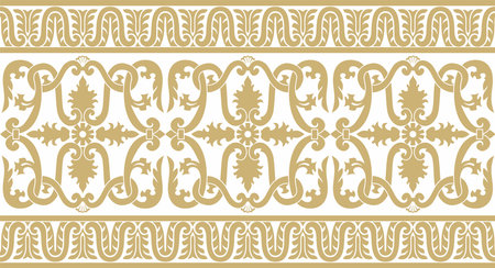 Vector gold seamless classic renaissance ornament. Endless european border, revival style frame.のイラスト素材