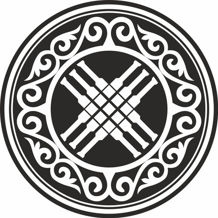 Vector monochrome Kazakh national pattern shanyrak. Yurt decoration, chimney. Ethnic ornament of the nomadic peoples of Asia, the Great Steppe, Kazakhs, Kirghiz, Kalmyks, Mongols, Buryats, Turkmens.のイラスト素材