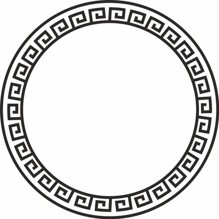 Vector round monochrome classic frame. Greek meander. Patterns of Greece and ancient Rome. circle european borderのイラスト素材