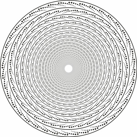 Vector monochrome abstract round pattern. Funnel of the universe from circles. Ornament for sandblasting.のイラスト素材
