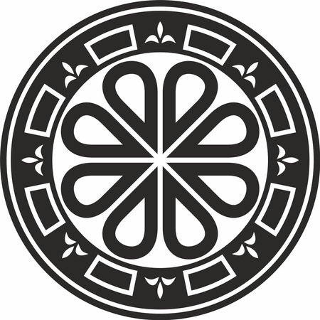 Vector black monochrome round ancient Byzantine ornament. Classical circle of the Eastern Roman Empire, Greece. Pattern motifs of Constantinople.のイラスト素材