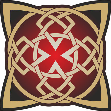 Vector gold and red celtic knot. Ornament of ancient European peoples. The sign and symbol of the Irish, Scots, Britons, Franks.のイラスト素材