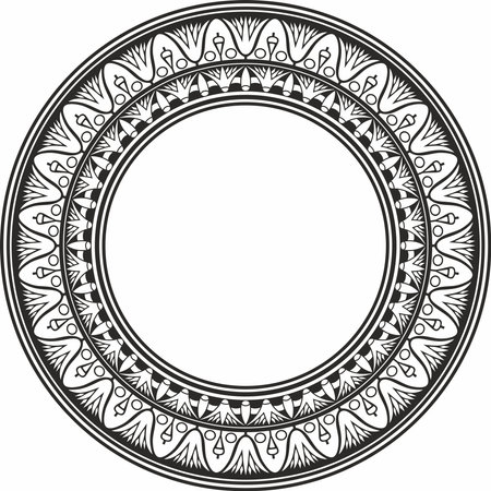 Vector ancient black monochrome Egyptian round ornament. Endless national ethnic border, frame, ring.のイラスト素材