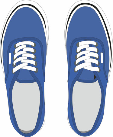 Vector drawing of gumshoes. Blue sneakers. A pair of running shoes.のイラスト素材