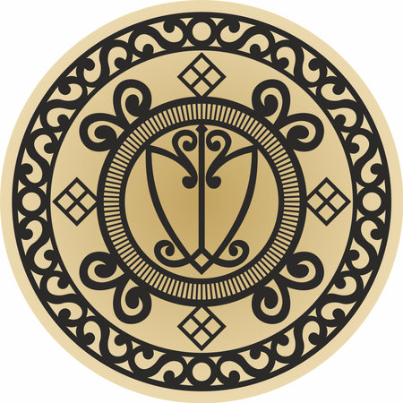 Vector gold round Yakut ornament. Amulet for wealth and business success. Talisman of the people of the Far North, Siberia, Tundra.のイラスト素材