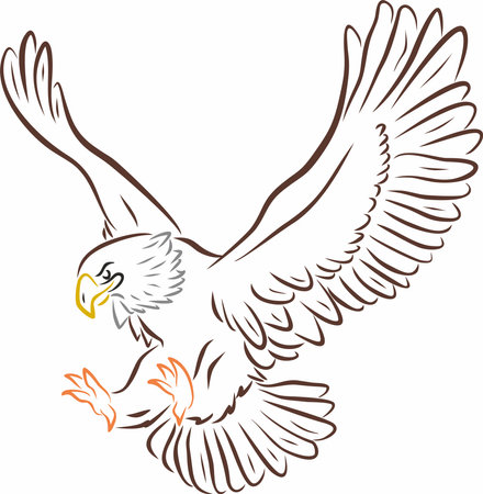 Vector color silhouette of a drawn attacking eagle. flying bird.のイラスト素材