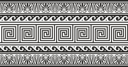 Vector monochrome classic European national ornament, border, frame, meander. Endless pattern of Ancient Greece, Roman Empire.のイラスト素材