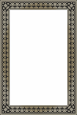 Vector square gold with black Indian national ornament. Ethnic plant border. flowers frame. Poppies and leaves.のイラスト素材