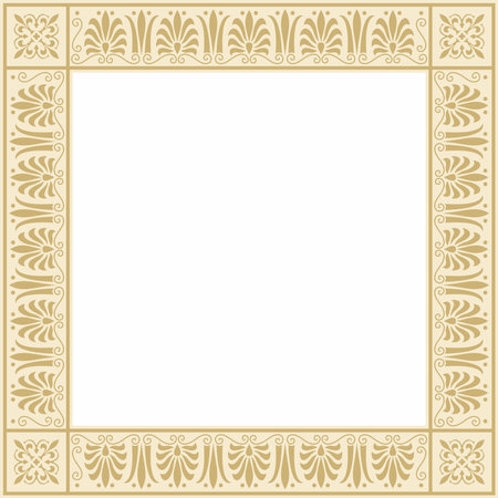 Vector golden square classic greek ornament. European ornament. Border, frame Ancient Greece, Roman Empire.のイラスト素材