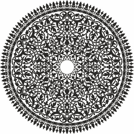 Vector round monochrome Arabic national ornament. Endless vegetable Pattern of eastern peoples of Asia, Africa, Persia, Iran, Iraq.のイラスト素材