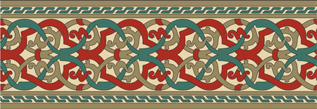 Vector colored seamless oriental national ornament. Endless ethnic floral border, arab peoples frame. Persian painting.のイラスト素材