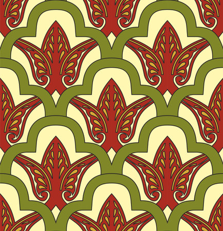 Vector colored seamless oriental national ornament, background. Endless ethnic floral pattern of Arab peoples. Persian painting.のイラスト素材