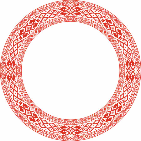Vector red round Belarusian national ornament. Ethnic endless color border, Slavic peoples frame.のイラスト素材