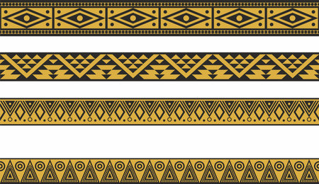 Vector set of gold and black native american ornamental seamless borders. Framework of the peoples of America, Aztecs, Maya, Incas.のイラスト素材