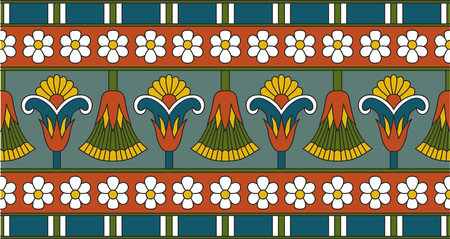 Vector colorful seamless Egyptian border. Endless Ornaments of Ancient Egypt. Geometric African frame.のイラスト素材