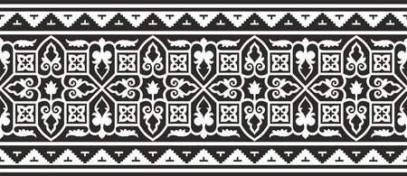Vector monochrome seamless Byzantine border, frame. Endless Greek pattern, Drawing of the Eastern Roman Empire. Decoration of the Russian Orthodox Church.のイラスト素材