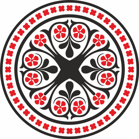 Vector red and black colored round ornament of ancient Greece. Classic circle pattern of the Roman Empire.のイラスト素材