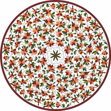 Vector illustration for a stained glass window with a floral motif. Pattern for a stained-glass window from a contour and fragments for a round ceiling or window.のイラスト素材