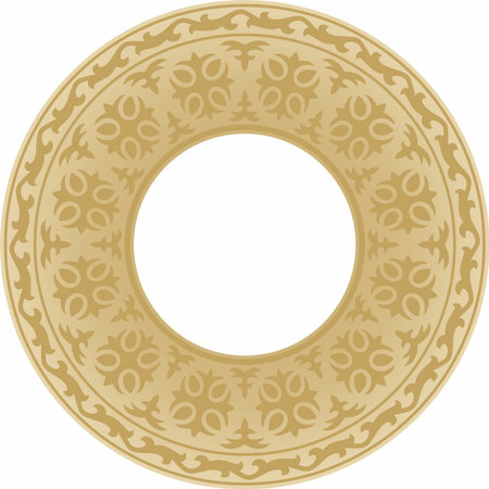 Vector golden round Kazakh national ornament. Ethnic pattern of the peoples of the Great Steppe, Mongols, Kyrgyz, Kalmyks, Buryats. circle, frame border.のイラスト素材