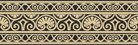 Vector gold and black seamless classic renaissance ornament. Endless european border, revival style frame.のイラスト素材