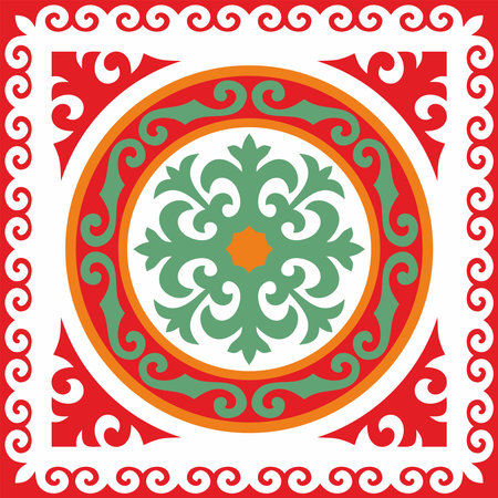 Vector colored square Kazakh national ornament. Ethnic pattern of the peoples of the Great Steppe, Mongols, Kyrgyz, Kalmyks, Buryats.のイラスト素材