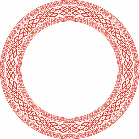 Vector red round Belarusian national ornament. Ethnic endless color border, Slavic peoples frame.のイラスト素材