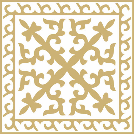 Vector golden square Kazakh national ornament. Ethnic pattern of the peoples of the Great Steppe, Mongols, Kyrgyz, Kalmyks, Buryats.のイラスト素材