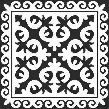 Vector black monochrome square Kazakh national ornament. Ethnic pattern of the peoples of the Great Steppe, Mongols, Kyrgyz, Kalmyks, Buryatsのイラスト素材