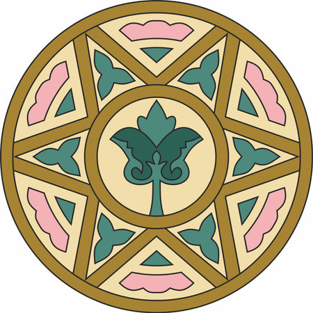 Vector colored round ancient Byzantine ornament. Classical circle of the Eastern Roman Empire, Greece. Pattern motifs of Constantinople.のイラスト素材