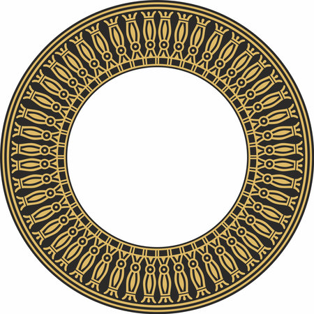 Vector gold round Egyptian border. Circle ornament of ancient Africa. Pattern of lotus flowers and sun.のイラスト素材