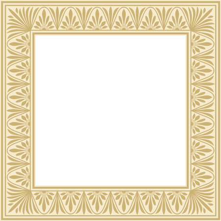 Vector gold square classic greek meander ornament. Pattern of ancient Greece. Border, frame of the Roman Empire.のイラスト素材