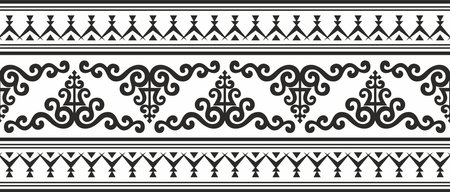 Vector monochrome black seamless Yakut ornament. Endless border, frame of the northern peoples of the Far East.のイラスト素材